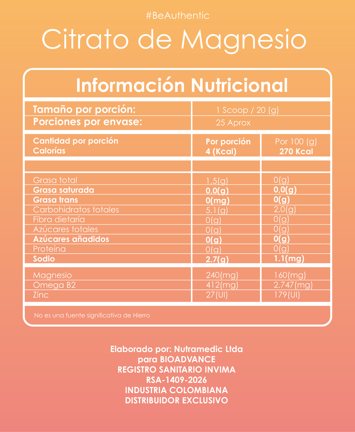Citrato de Magnesio 500g / BioAdvance