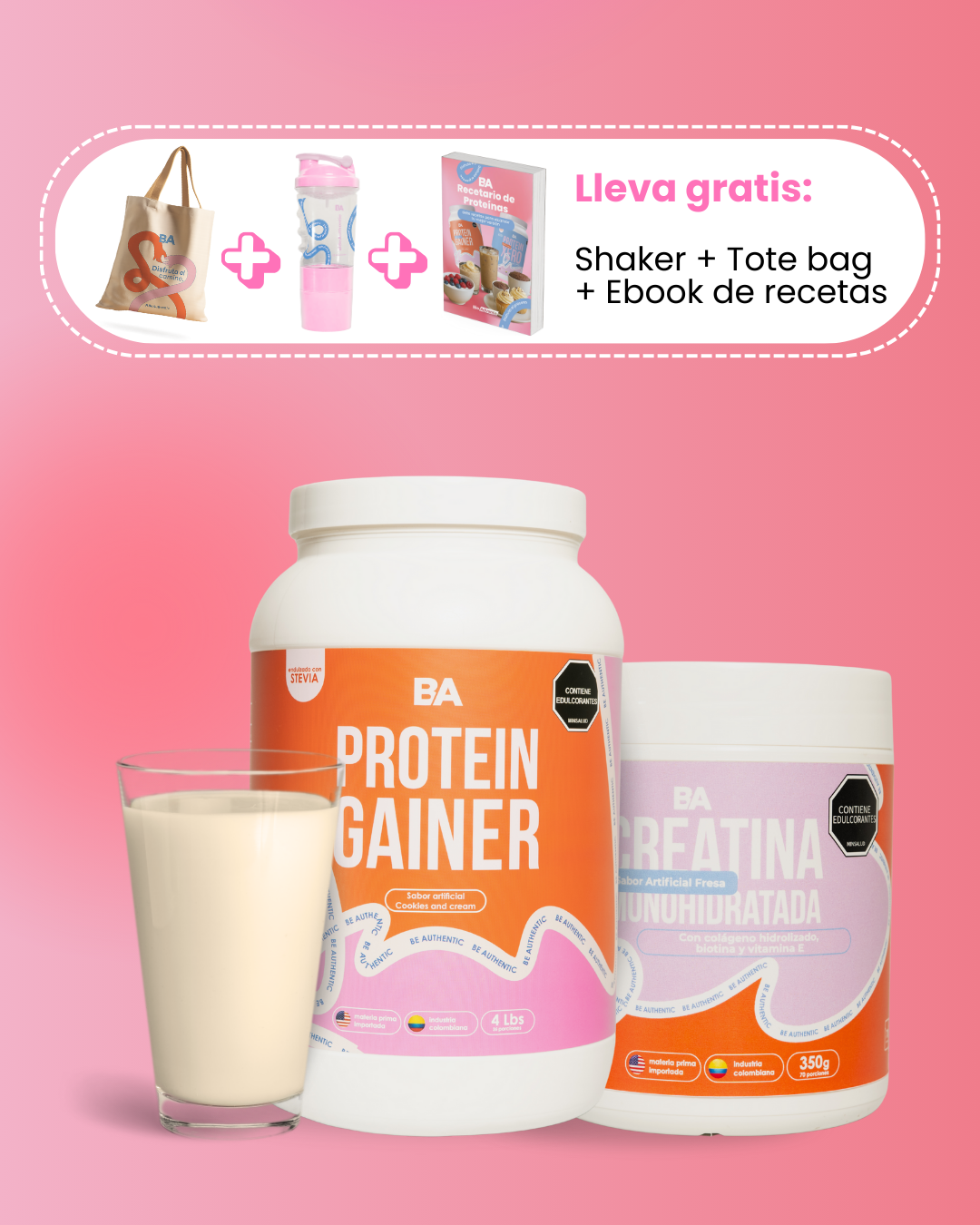 Combo Be Authentic Proteína Gainer Mujer  + Creatina Monohidratada Mujer