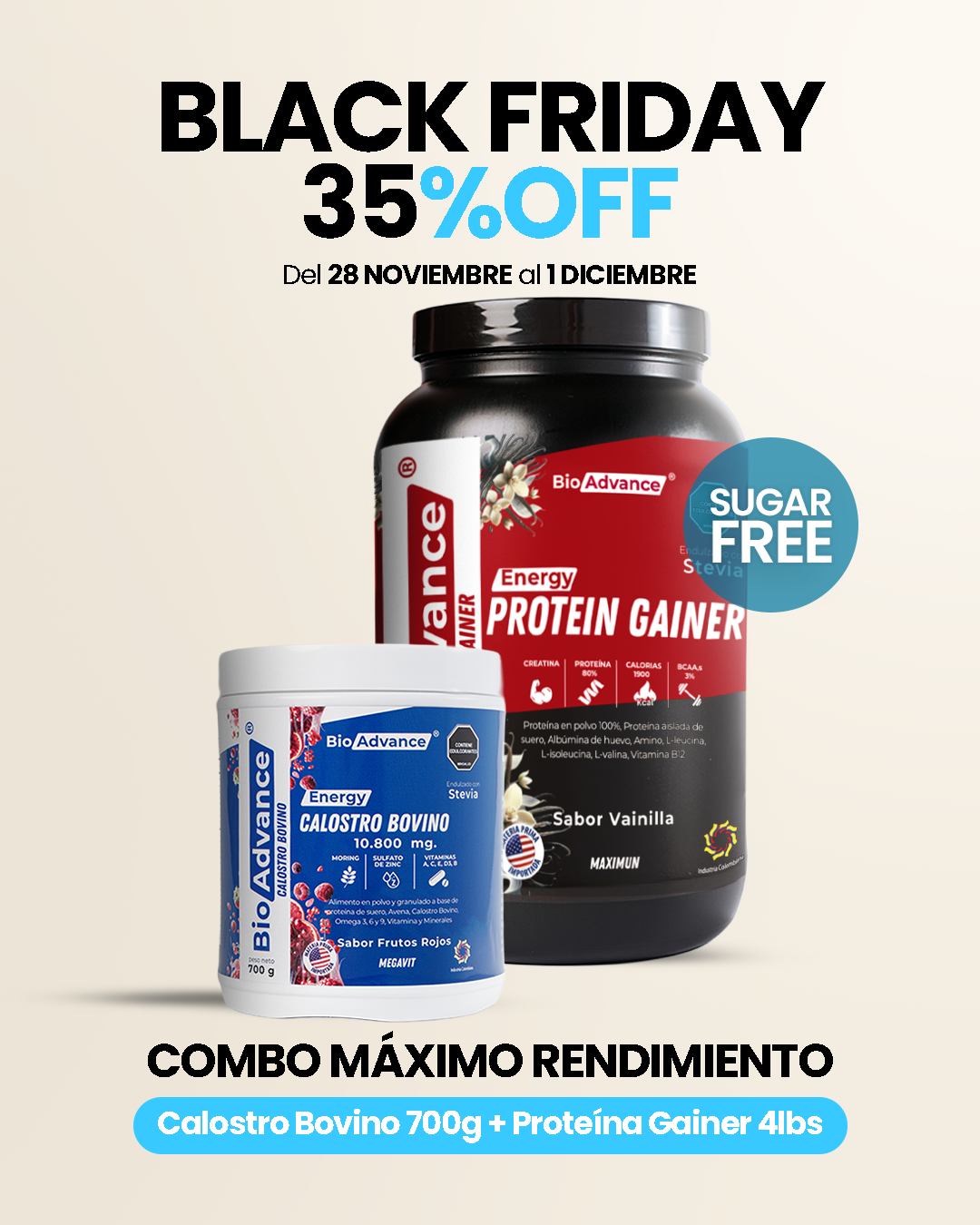 Máximo Rendimiento (Calostro Bovino + Proteína Gainer)
