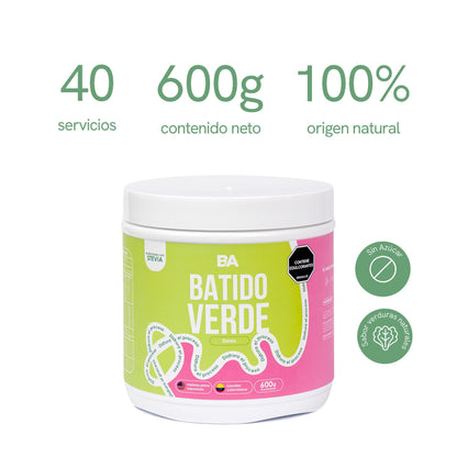 Batido Verde de BioAdvance: 40 servicios, 600 g de contenido neto y 100 % de origen natural.