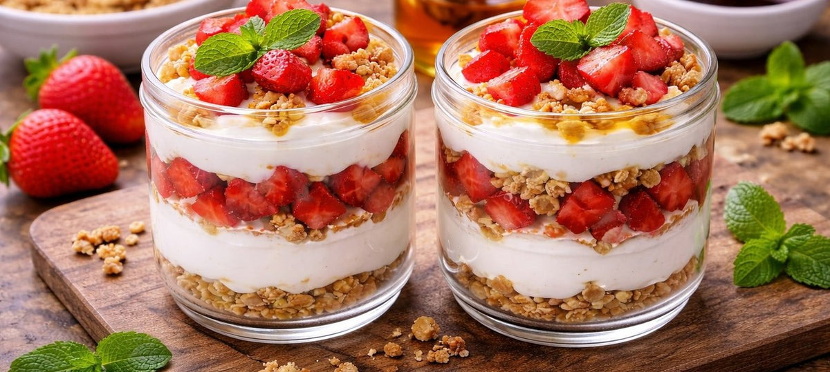 Parfait de fresa proteico