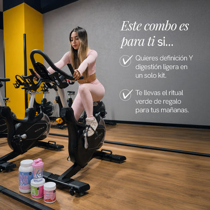 Para quién es el Combo Girl Power con Batido Verde: quieres definición y digestión ligera en un solo kit, y te llevas el ritual verde de regalo para tus mañanas.