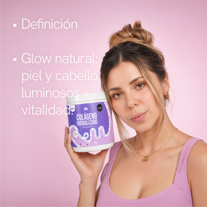 Mujer con el Colágeno Hidrolizado de BioAdvance; definición y glow natural con piel y cabello luminosos y vitalidad.