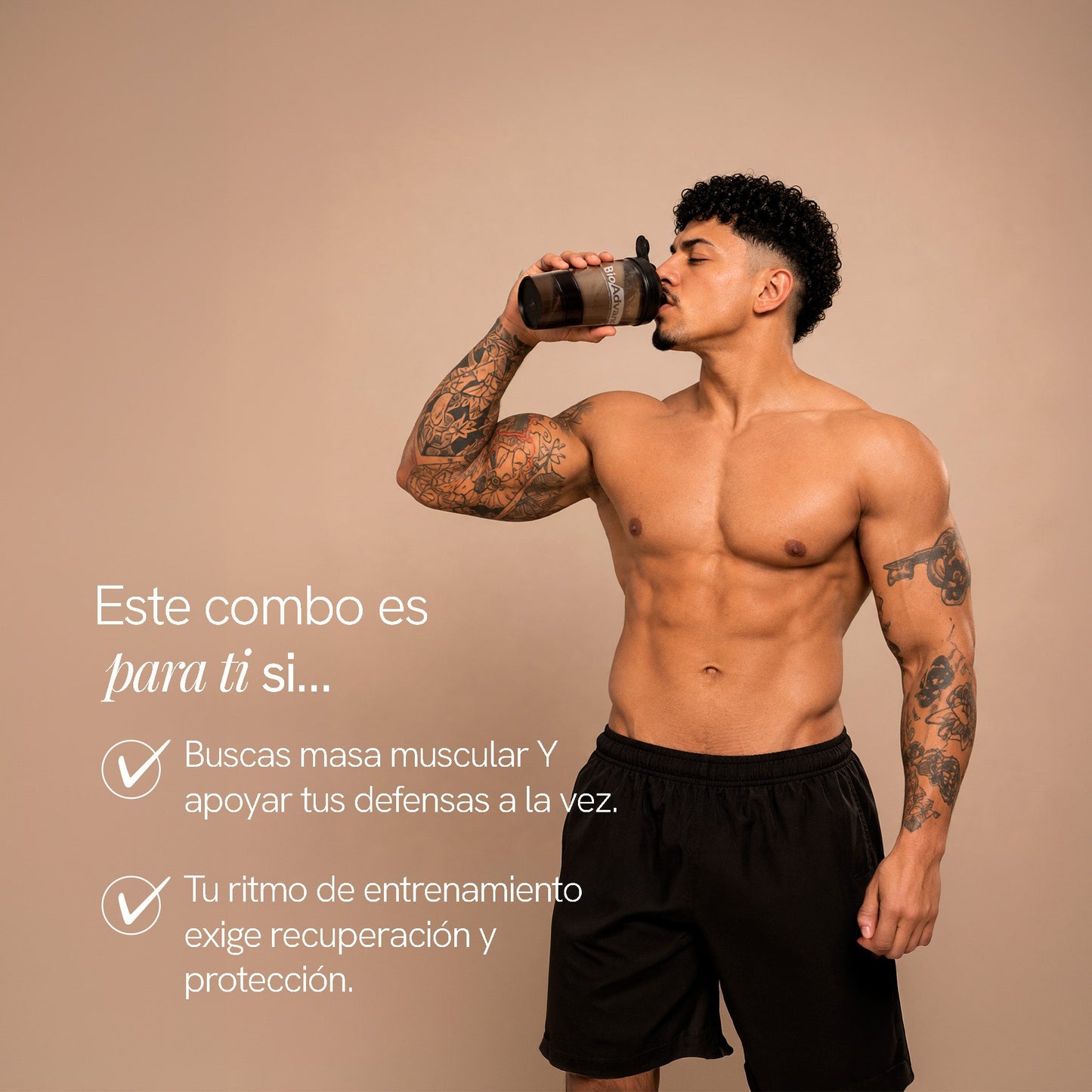 Para quién es el Combo Máximo Rendimiento de BioAdvance: buscas masa muscular y apoyar tus defensas a la vez, y tu ritmo de entrenamiento exige recuperación y protección.