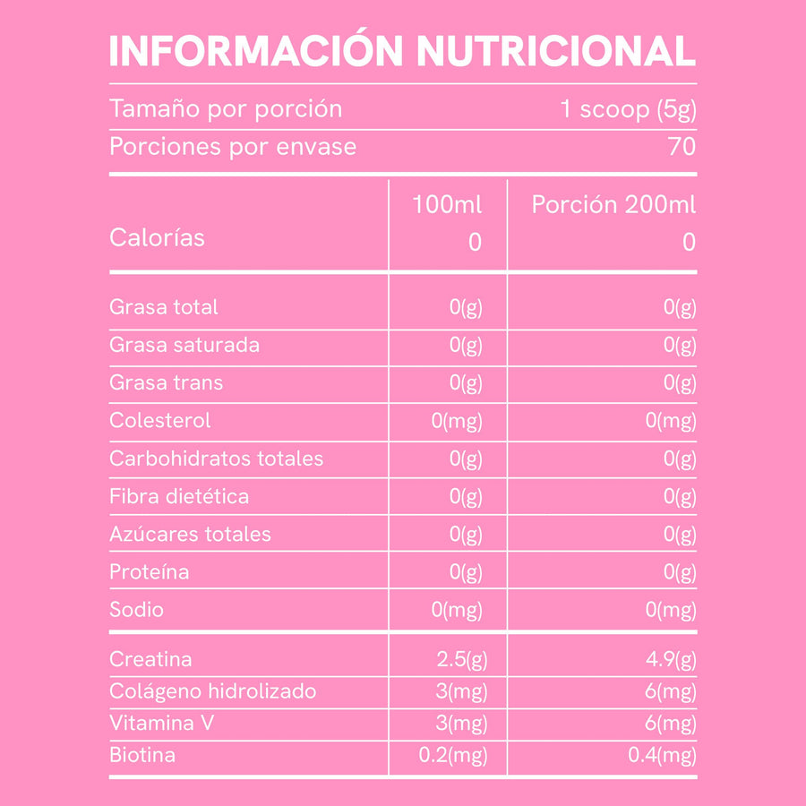 Tabla nutricional Creatina Monohidratada Mujer 350g / BioAdvance
