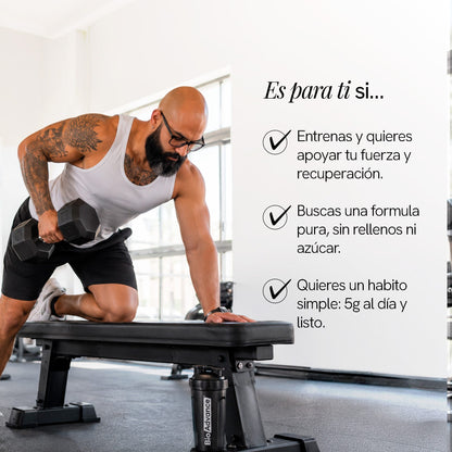 Para quién es la Creatina Monohidratada Pura: entrenas y buscas fuerza y recuperación con una fórmula simple y sin rellenos.