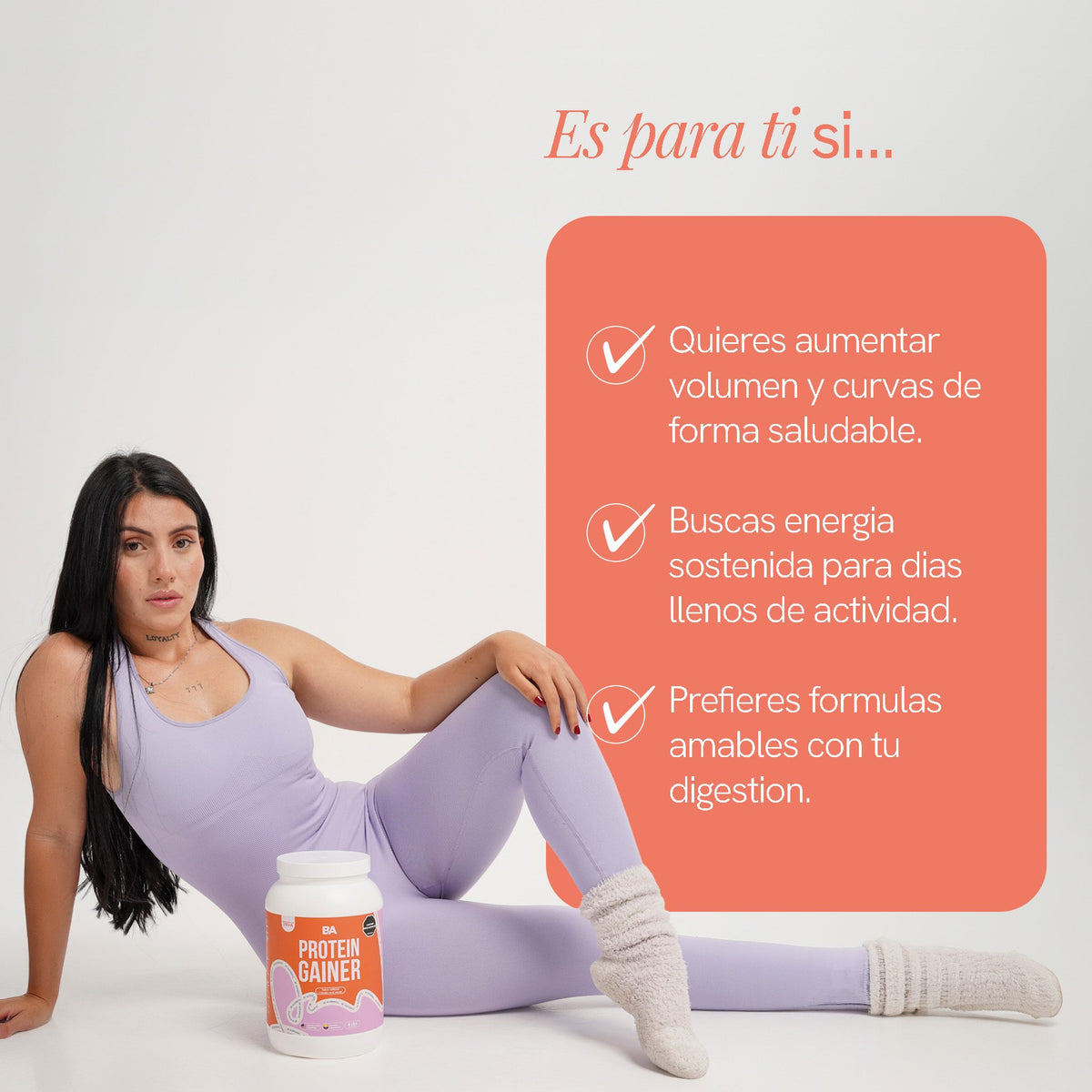 Para quién es la Proteína Gainer Mujer: buscas ganar volumen de forma saludable con una fórmula que no te caiga pesada.